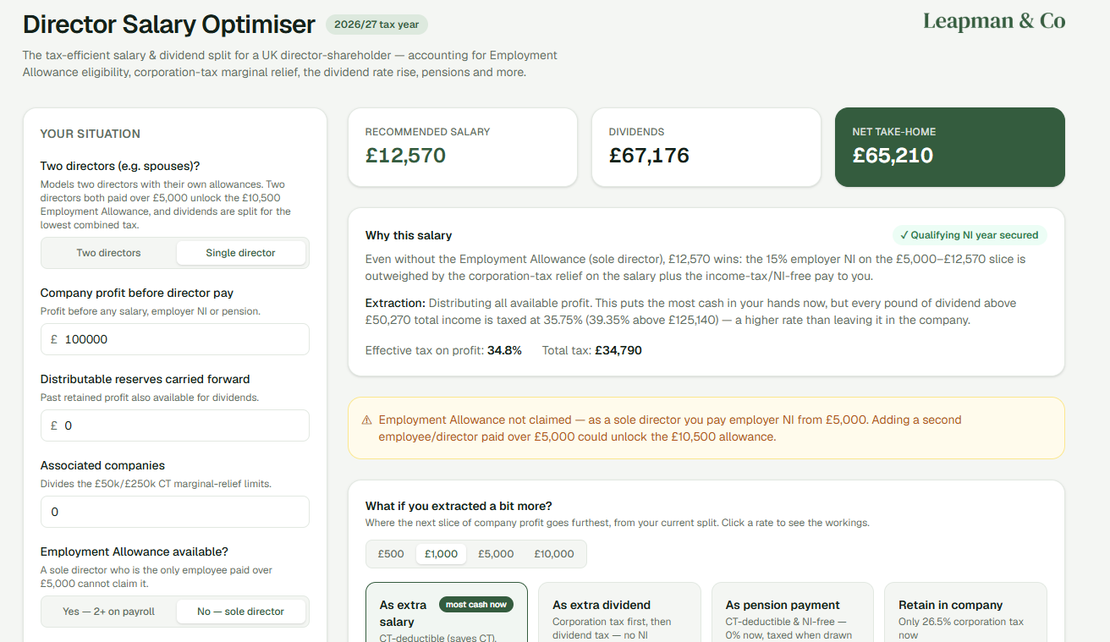 Salary or dividends? The 2026/27 director's dilemma — and a free calculator